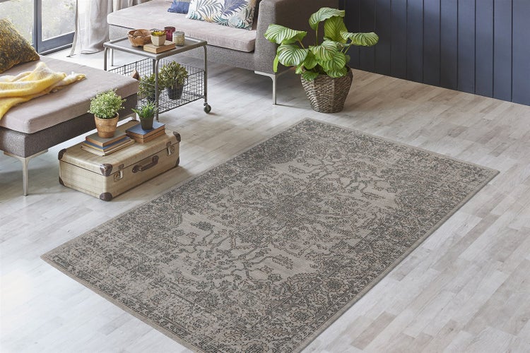 Flachflor Teppich Uluru Grün / Taupe Vintage 160 x 230 cm
