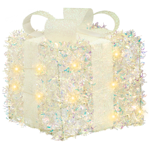 Dekoratives Geschenkpaket mit Schleife und Beleuchtung