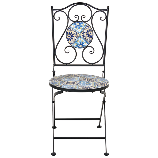 Klappstuhl mit Mosaikfliesenmuster auf Sitzfläche und Rückenlehne