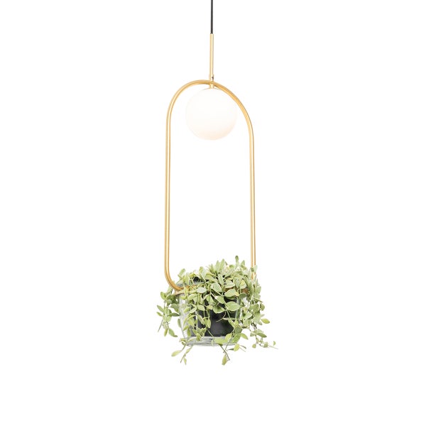 Art-Deco-Hängelampe Gold mit weißem Glas - Isabella