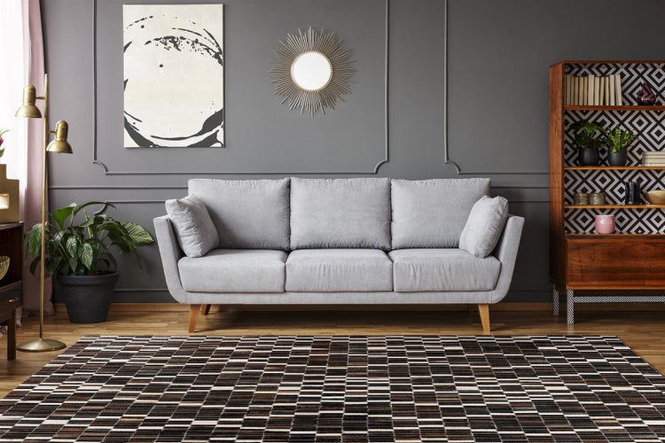 Flachflor Teppich Saida Schwarz / Weiß Patchwork-Design 200 x 280 cm