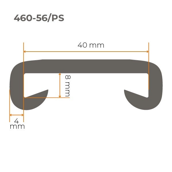 Profilleiste mit den Maßen 40 mm Breite, 8 mm Höhe und 4 mm Tiefe