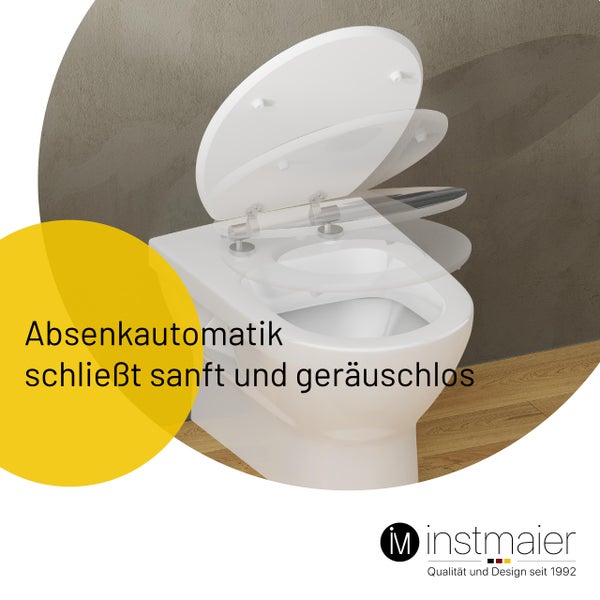 instmaier WC Sitz WC9M | FSC zertifiziertes Holz | Toilettendeckel mit Absenkautomatik | Klobrille Motiv - Stapel Steine | Oval | Nachhaltig | MDF-Holzkern