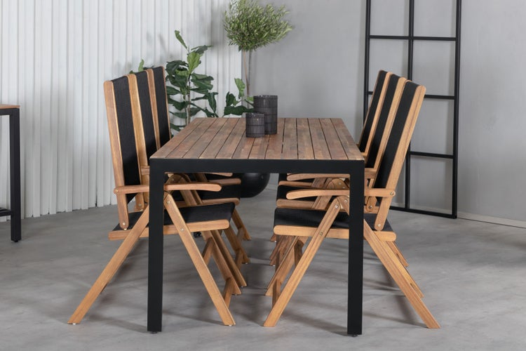 Bois Gartenset Tisch 90x205cm und 6 Stühle Little John schwarz, natur. 90 X 205 X 76 cm