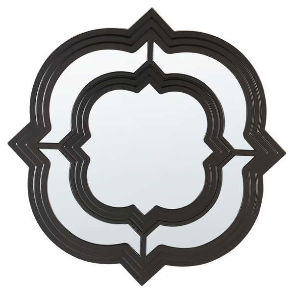 Wandspiegel mit dekorativem, geschwungenem Rahmen im mehrschichtigen Design.