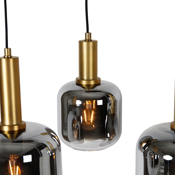 Hängelampe schwarz mit Gold und Rauchglas oval 5-flammig – Zuzanna