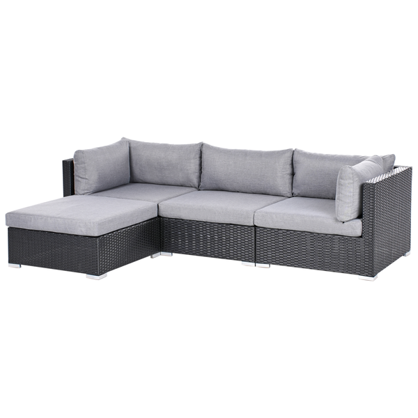 Garten Ecksofa mit Tisch 4-Sitzer SANO rechtsseitig Polyrattan Schwarz