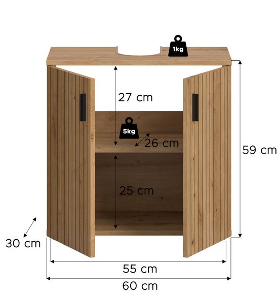 Waschbeckenunterschrank mit Maßen