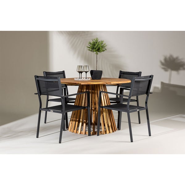 Lumpur Gartenset Tisch Ø120cm natur, 4 Stühle schwarz. 120 X 120 X 75 cm