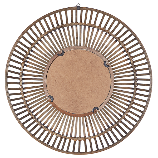 Rückseite des runden Spiegels mit Rahmen aus Holz