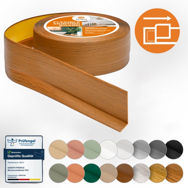 Quest Weichsockelleiste Selbstklebend 50 x 20 mm, PVC Sockelleiste, Flexibel, Eiche Rustikal, 10 Meter