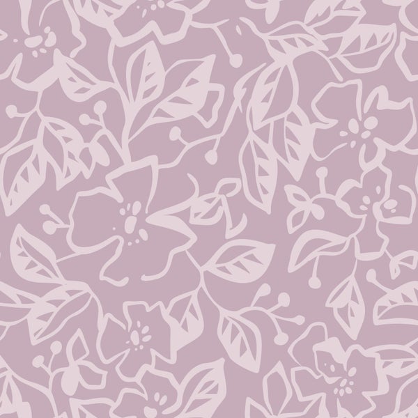ESTAhome Tapete Blätter und Blumen Violett - 50 x 900 cm - 131374