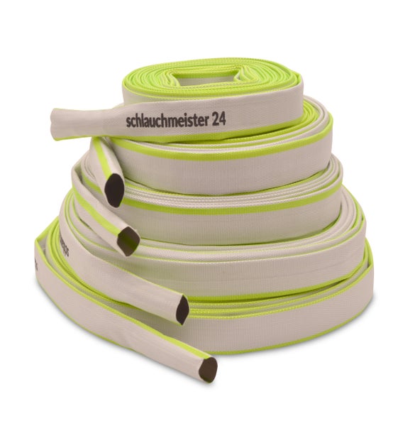 Ø 1 1/2 Zoll - 38 mm, 10 m Flachschlauch | Bauschlauch | Industrieschlauch | Synthetischer Gummi, Weiß mit Grün, 10 Bar, -20°C bis +60°