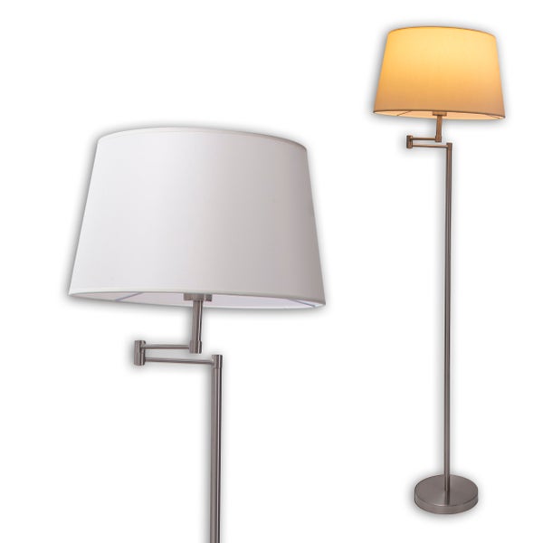 Stehleuchte BOLOGNA Höhe 158 cm aus Metall in satiniertem Nickel, beiger Textilschirm, E27