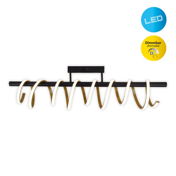 LED Deckenleuchte BELLEZA, moderne Deckenlampe aus Metall und Kunststoff in Schwarz, Gold und Weiß, mit fest verbauten LEDs, 100cm lang. Die ideale Beleuchtung für Wohnzimmer, Esszimmer oder Büro.