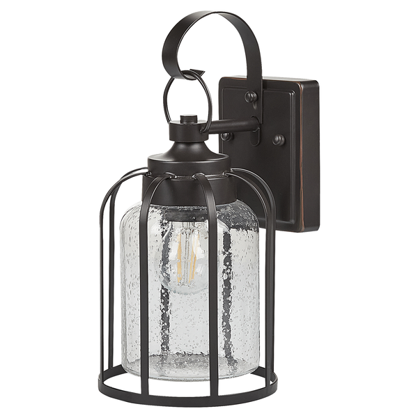 Wandleuchte mit Metallgestell und Glaszylinder