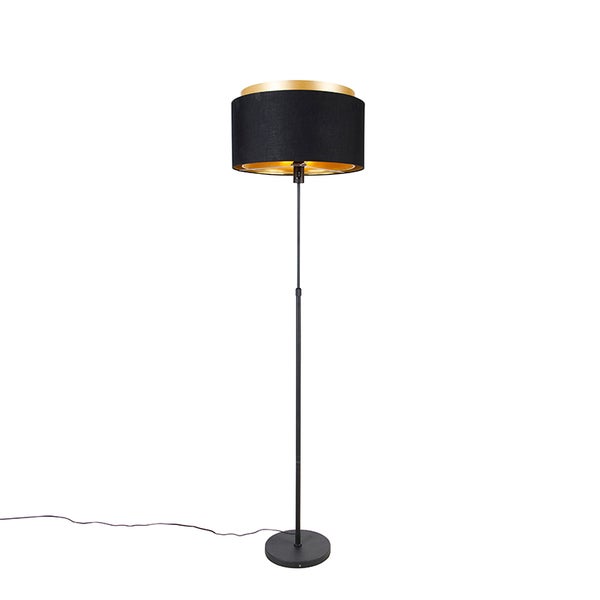 QAZQA - Moderne Stehlampe schwarz mit Gold I Messingenem Duo-Schirm - Parte I Wohnzimmer I Schlafzimmer - Stahl Länglich - LED geeignet E27