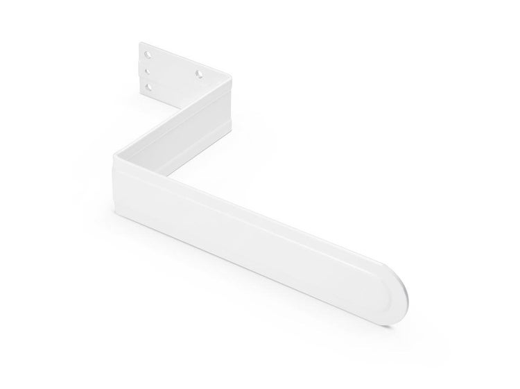 Weißer Wandhalter aus Metall in Zick-Zack-Form mit vorgebohrten Montagelöchern.