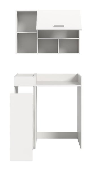 Wandhängeschrank und Schreibtisch mit Ablagefächern als Set für das Büro oder Arbeitszimmer