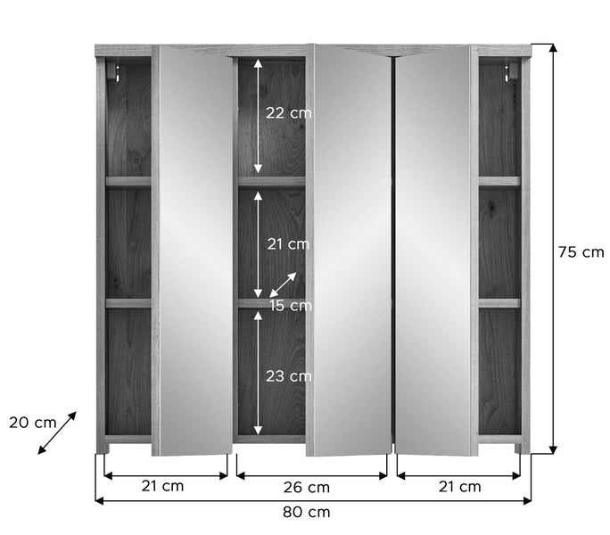 Xonox.home Spiegelschrank Grado 75 x 20 x 80 cm nox oak 3-türig