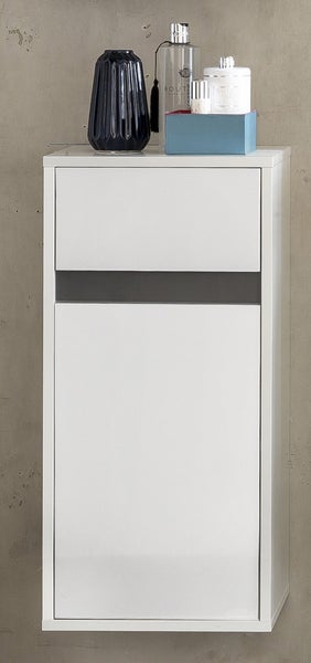 Sol Bad Hänge Stauraumelement 1 Tür, 1 Schublade weiß, weiß Hochglanz, mehrfarbige Blende. 35 X 31 X 73 cm