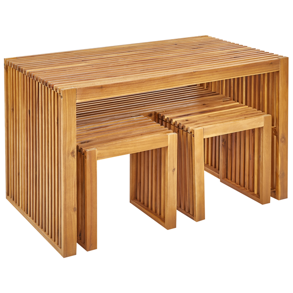 Gartenmöbel Set mit Bänken und Hockern 4-Sitzer BELLANO Akazienholz Braun