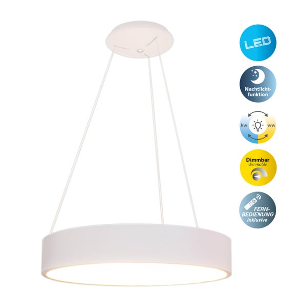Runde LED Hängeleuchte mit Nachtlichtfunktion, Dimmfunktion und Fernbedienung