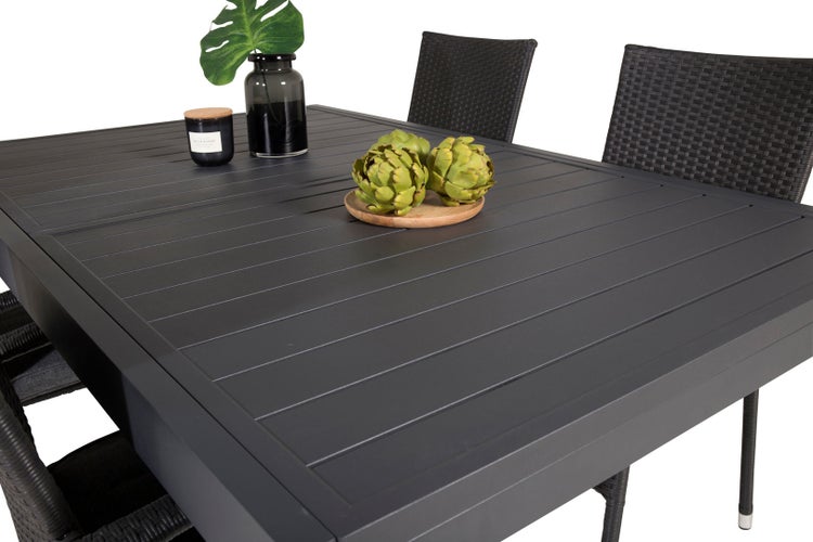 Marbella Gartenset Tisch 100x160/240cm und 4 Stühle Anna schwarz. 100 X 160 X 75 cm