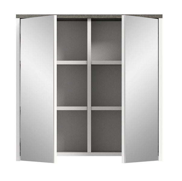 Los Angeles Spiegelschrank Bad 2 Türen rauchfarbenen,weiß. 60 X 21 X 60 cm