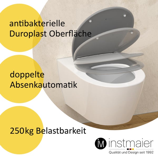 instmaier WC Sitz | Made in Germany | Toilettendeckel mit Absenkautomatik | Klobrille Grau Glanz | Oval | mit Schnellverschluss | Duroplast