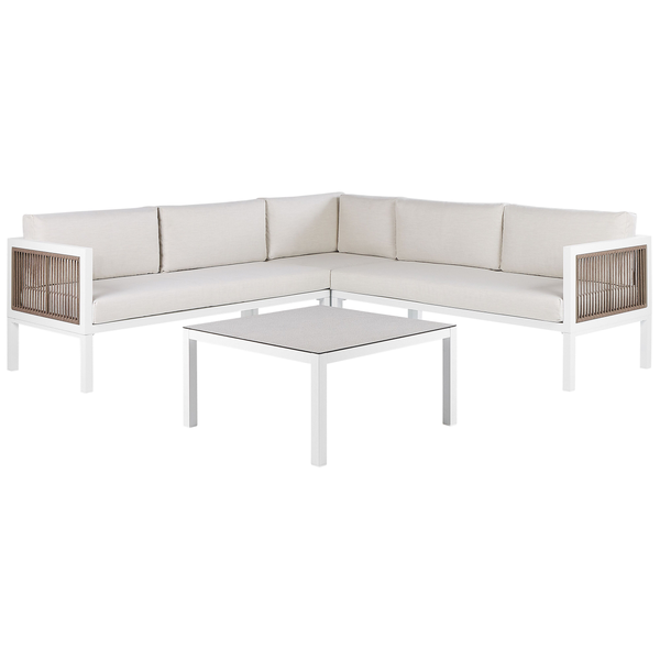 Garten Ecksofa mit Tisch 4-Sitzer BORELLO linksseitig Metall Beige