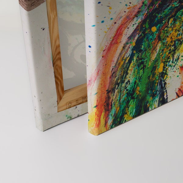 Detailansicht einer Leinwand mit abstrakter Malerei auf Keilrahmen