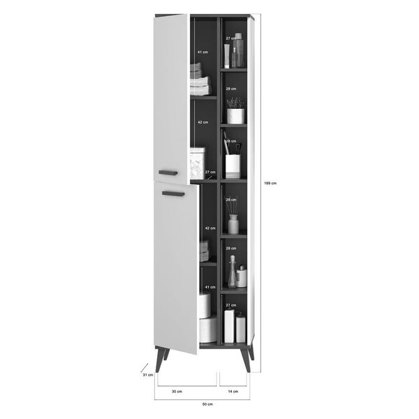 Rocket Hochschrank Bad 2 Türen, 6 Ablagen  weiß,grau. 50 X 31 X 189 cm