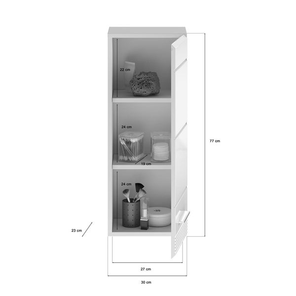 Linus Badschrank wandhängend 1 Tür Hochglanz weiß,weiß. 30 X 23 X 77 cm