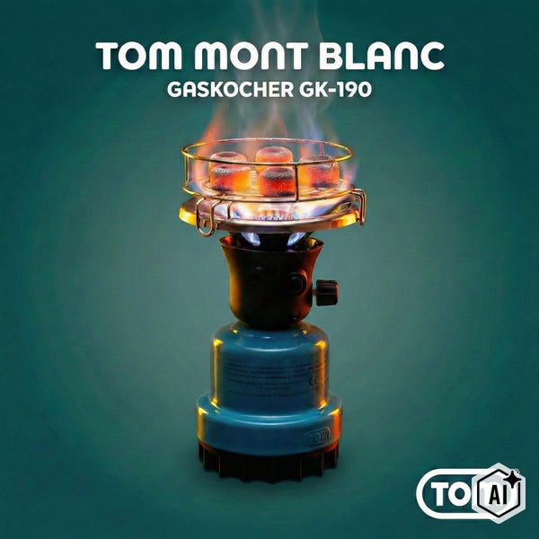 Tom Mont Blanc Gaskocher GK 190 mit brennenden Shisha Kohlen auf einem Metallgitteraufsatz zur Zubereitung