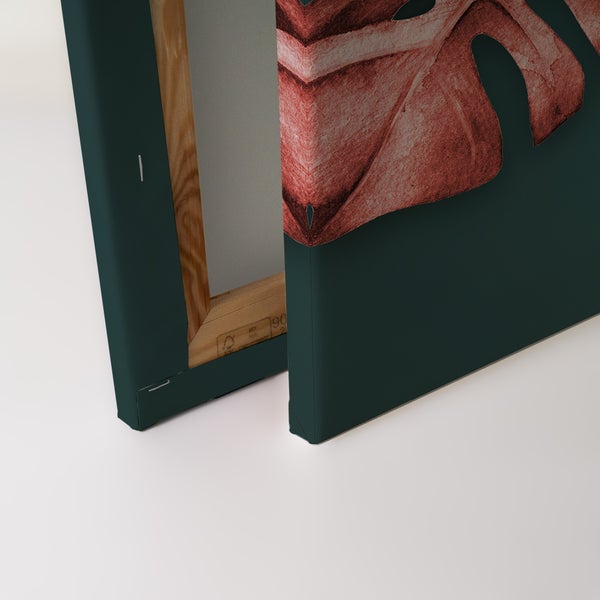 Leinwandbild mit Monstera Blatt Motiv auf einem Holzrahmen gespannt