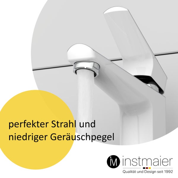 instmaier Waschtischarmatur B2 | hochwertige Mischdüse | Wasserhahn Bad mit Bohrung für Exzentergestänge | Badezimmer Armatur Weiß / Chrom | mit Zentralverschraubung | Für Lochdurchmesser von 35-50mm