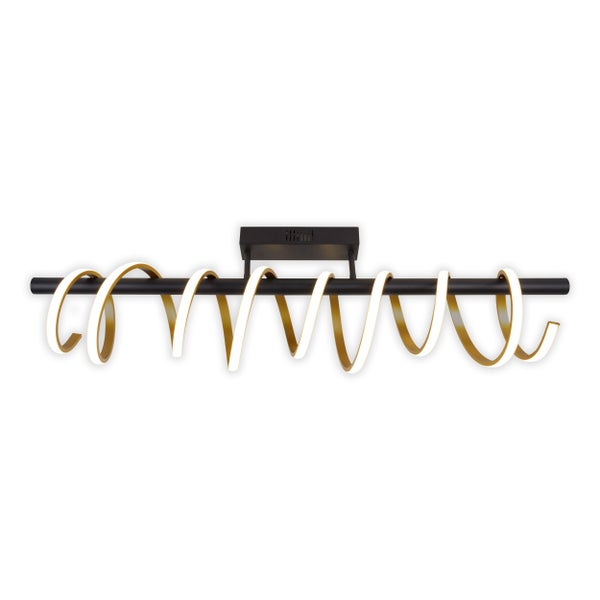 LED Deckenleuchte BELLEZA, moderne Deckenlampe aus Metall und Kunststoff in Schwarz, Gold und Weiß, mit fest verbauten LEDs, 100cm lang. Die ideale Beleuchtung für Wohnzimmer, Esszimmer oder Büro.