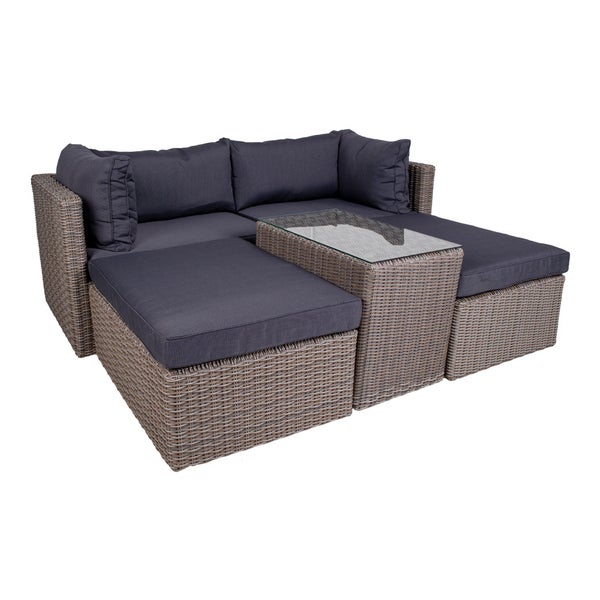 Gartenmöbel-Set mit Sofa, Hocker und Tisch mit Glasplatte