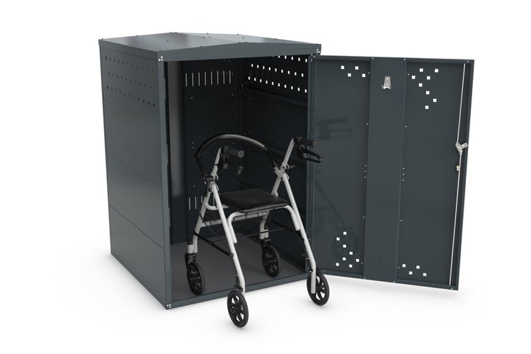 Metall-Geräteschrank mit Rollator