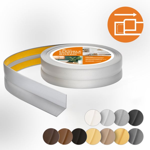 Quest Weichsockelleiste Selbstklebend 18 x 18 mm, PVC, Flexibel, Silber, 15 Meter