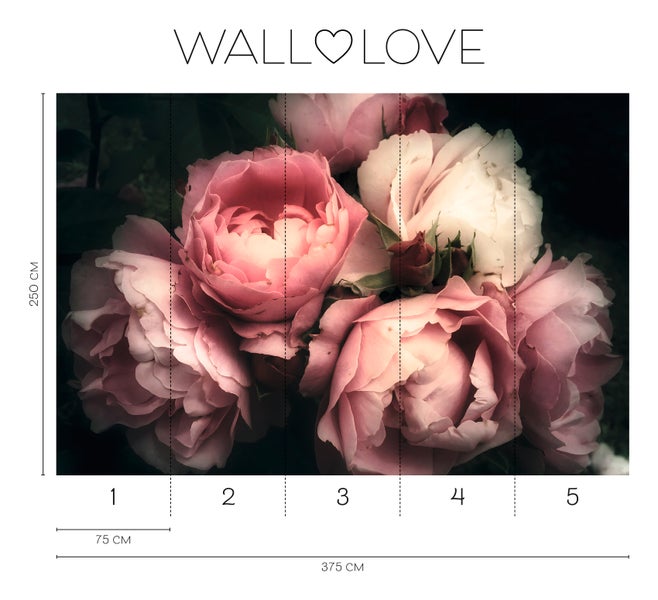 Tapete mit Rosenmotiv, Abmessungen 375 x 250 cm