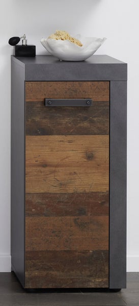CancunIndy Bad Standtype Stauraum 1 Tür Eiche Dekor, Old Wood Dekor. 36 X 31 X 81 cm