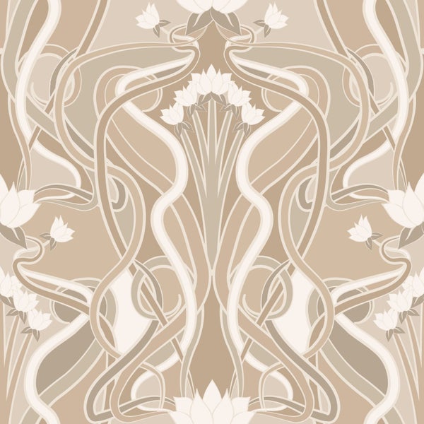 ESTAhome Tapete Blumenmuster im Jugendstil Sandbeige - 50 x 900 cm - 139896
