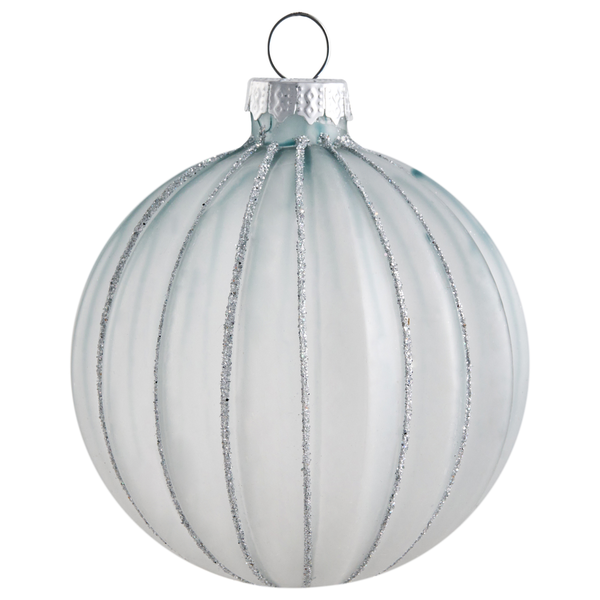 Weihnachtskugel aus Glas mit silberfarbenen Streifen