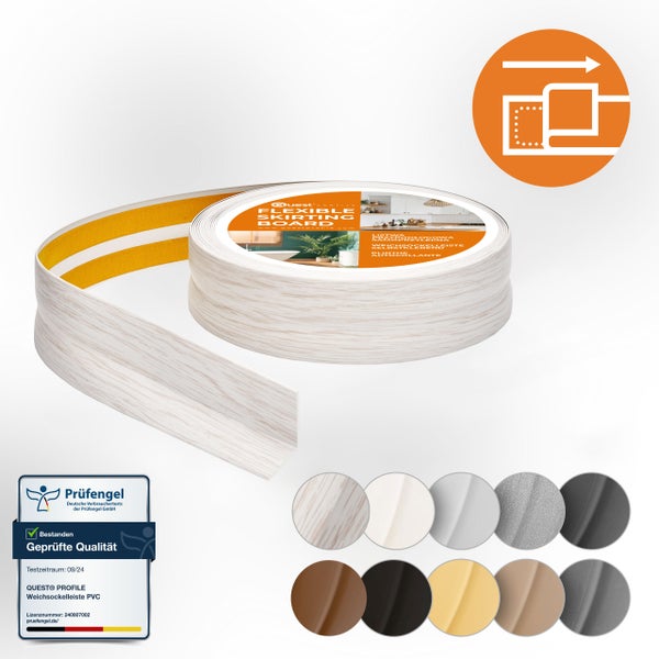 Quest Weichsockelleiste Selbstklebend 25 x 15 mm, PVC, Flexibel, Birke, 5 Meter