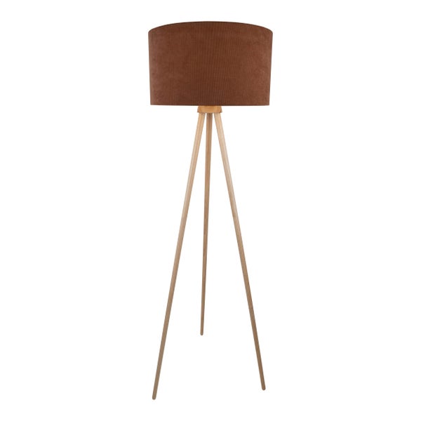 Stehlampe mit Holzbeinen und Lampenschirm