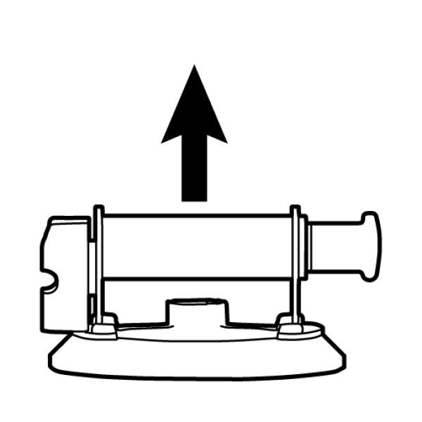 Illustration eines Saughebers mit einem nach oben gerichteten Pfeil zur Darstellung der Zugrichtung.