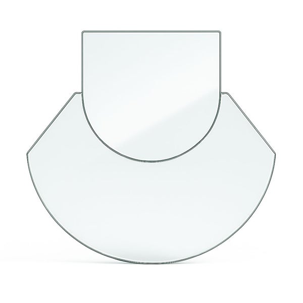 Funkenschutzplatte aus Glas für Kaminöfen, Rundbogen mit Ausschnitt.