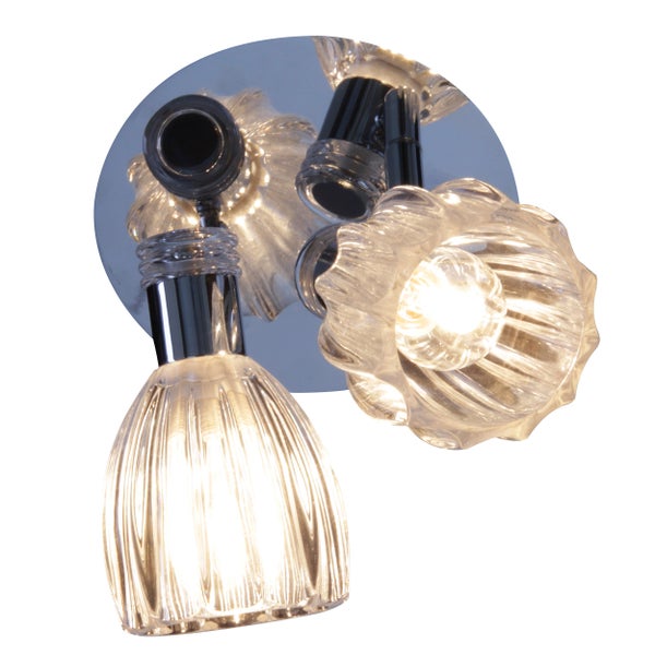 Deckenleuchte mit drei Strahlern und Glasschirmen